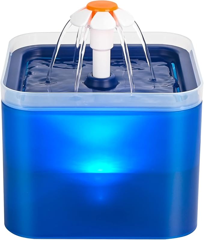 Cat Water Fountain Blue Flower: Cat Fountain Cute - 67oz/2L Small Pet Water Fountain - for Kitten&Kitty& Small Dogs