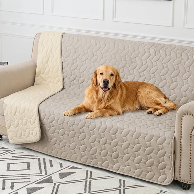 Ameritex Waterproof Pet Bed Cover Anti-Slip Dog Bed Blanket for Sofa and Furniture Waterproof New Pattern Design (Khaki, 82x82 Inch (Pack of 1))