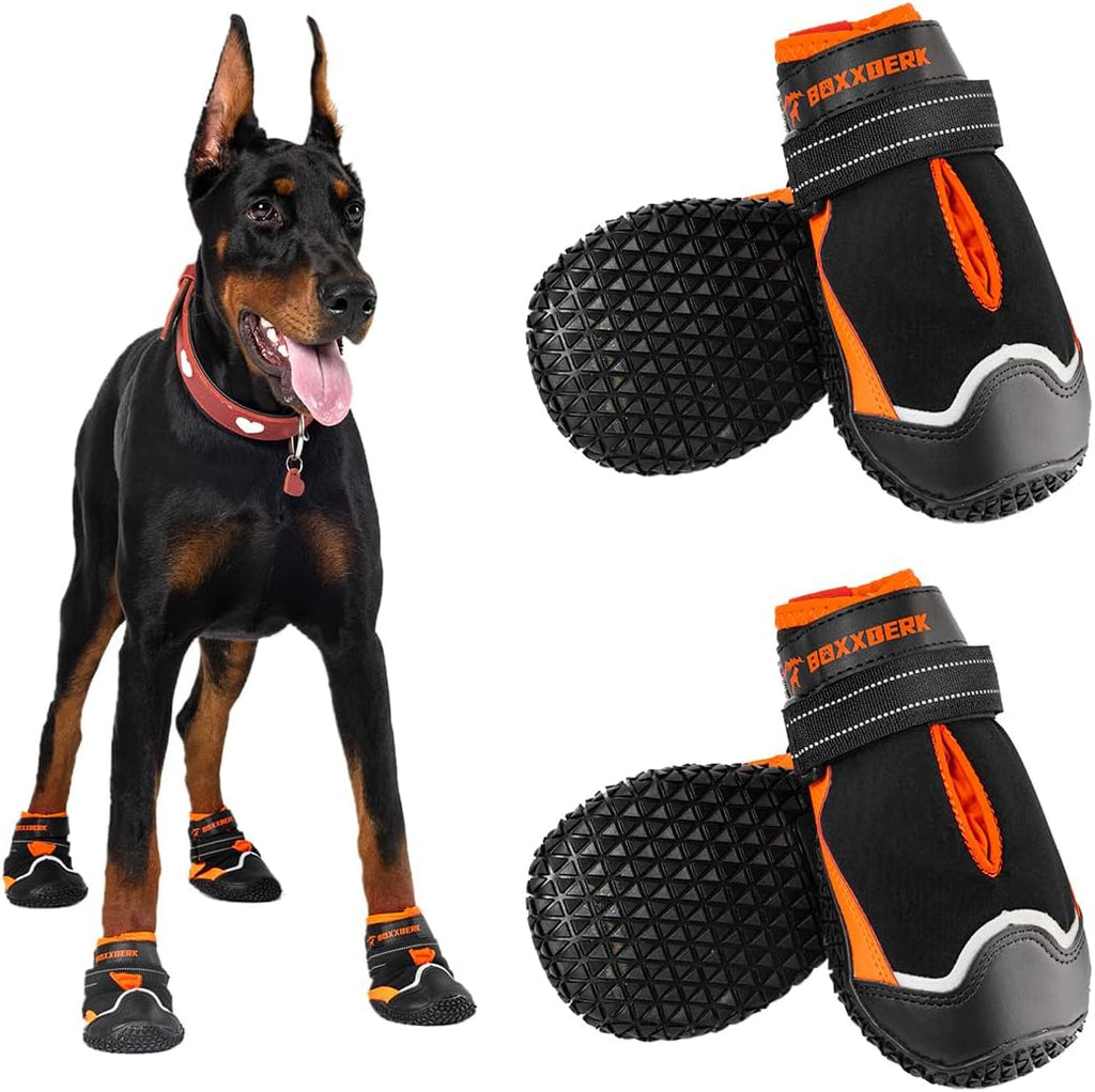Dog Shoes for Large Dogs,Waterproof Dog Booties for Hot Pavement Winter Snow,Anti-Slip Dog Boots Paw Protector with Reflective Strips for Outdoor Walking Hiking (Black,2.55")