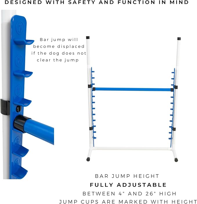 Better Sporting Dogs 4 Pack Adjustable Dog Agility Jumps w/Safety-Focused Features | 2 Bar Jumps with Cup Strips | 2 Breakaway Tire Jumps