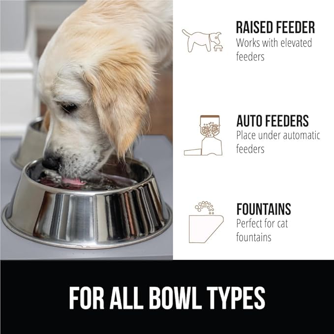 GORILLA GRIP 100% Waterproof Raised Edge BPA Free Silicone Pet Feeding Mat, Dog Cat Food Mats Contain Spills Protects Floors, Placemats for Cats, Dogs Water Bowl, Pets Accessories 32x24 Light Gray