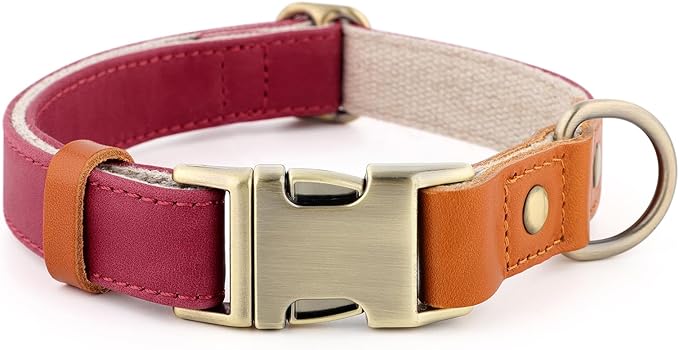 Plutus Pet Genuine Leather & Hemp Dog Collar – Adjustable Heavy Duty Pet Collar with Quick Release Metal Buckle, Soft & Stylish for Puppy and Small, Medium, Large Dogs (Burgundy, XS)