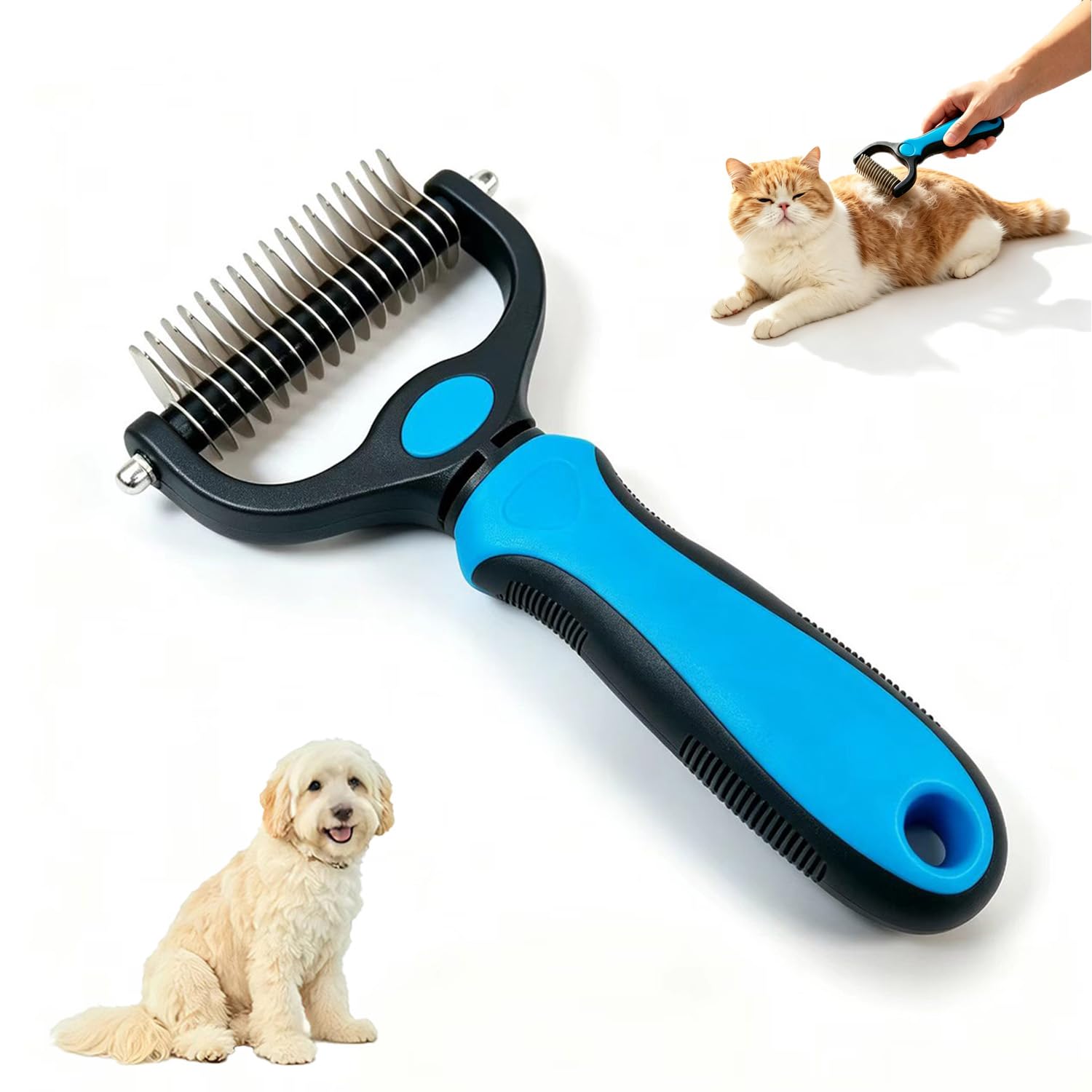 Pet Grooming Brush,Dematting Comb for Dogs and Cats, Undercoat Rake Pet Brush for Long Hair, Deshedding Dog Brush Removes Tangles Knots and Loose Fur, Matted Fur on Cats and Dogs