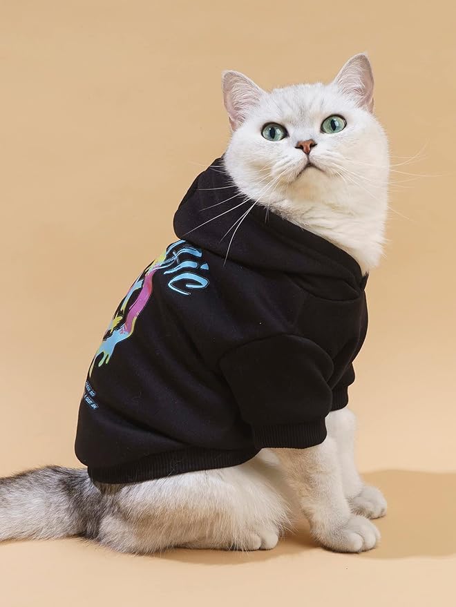 QWINEE Dog Hoodie Shirt Sweatshirt - Stylish Clothes for Cat Kitten Puppy Small Medium Large Dogs - Black X-Small