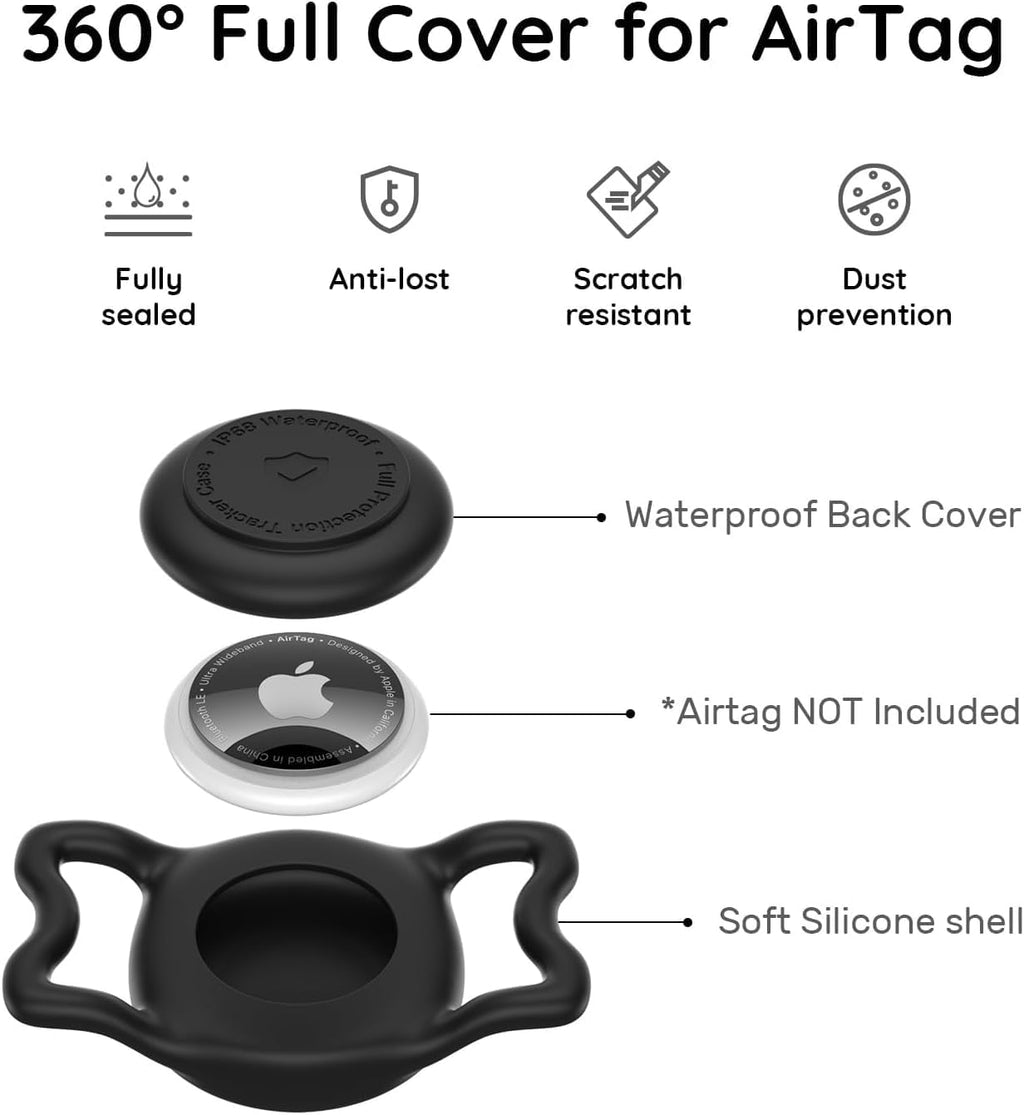 Waterproof Airtag Dog Collar Holder for Apple Air Tag, Silicone Airtag Holder for Dogs & Cat Collars, Compatible with Pet Collars (Black-White)