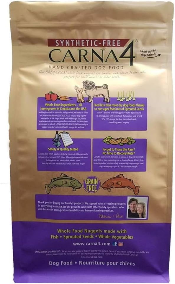 CARNA4 Air Dried Dog Food, Fish Recipe, Grain-Free, 2.2 Pounds | Wild-Caught Salmon, Herring & Sprouted Seeds, Quick-Baked & Never Extruded, Easy-Chew, No Synthetic Vitamins or Minerals