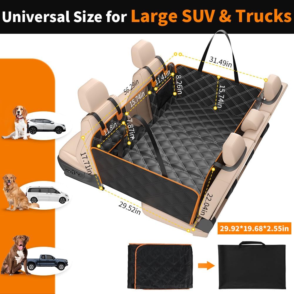 KYG Hard Bottom Dog Car Seat Cover for Full Size Truck SUV | 500 lbs Support,Waterproof, Scratch Resistant, Non-Slip,Mesh Window,Easy Care,Storage pocket for toys, Dog Seat Belt Included