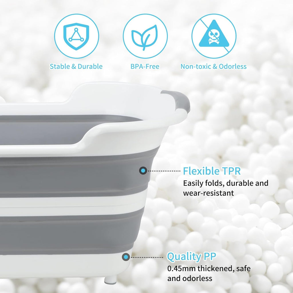 FHTONGE 7.13 Gal/27L Raised Collapsible Dog Bathtub with Drain Fur Catcher | Multifunctional Pet Washtub for Small to M Dog, Portable Puppy Tub Cat Shower Basin Laundry Basket Storage Organize Bucket