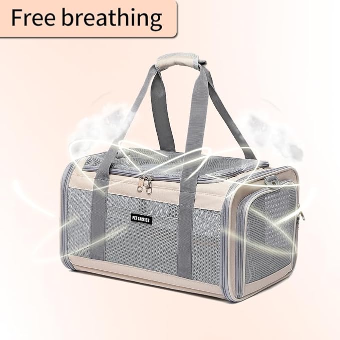 Airline Approved Pet Carrier for Cats and Small Dogs, Breathable and Collapsible Design, Portable Travel Bag for Bearded Dragon, Puppies Animal Hangbag, Rabbit Cage Cage (Khaki, Small)