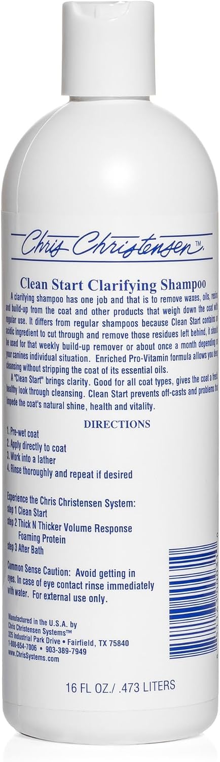 Chris Christensen Clean Start Clarifying Dog Shampoo - Pro-Vitamin Formula That Won’t Strip The Coat! Removes Product Build-up, Waxes, Oil and Dirt (16 Ounces)