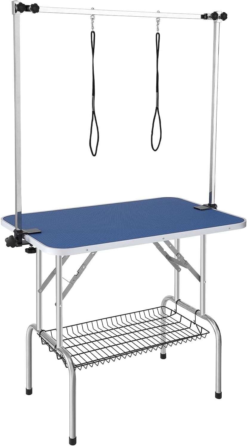 VEVOR Pet Grooming Table, 36 x 24 Inch with 2 Height Adjustable Arms, 330LBS Static Weight Capacity, Foldable Dog Groom Station with No-Sit Haunch Holder with Grooming Loop, for Medium and Small Dogs