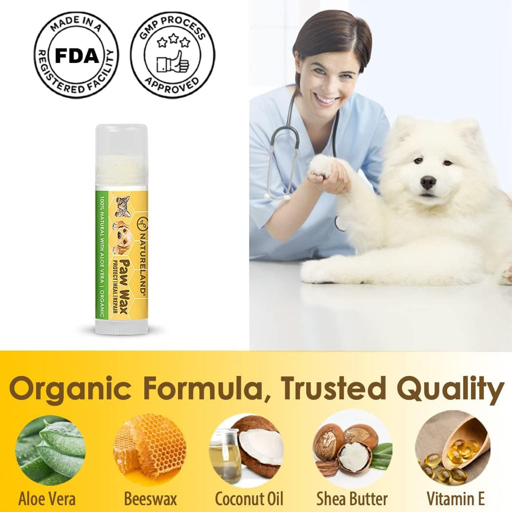 Natureland Organic Paw Wax for Dogs and Cats, Outdoor Paw Pad Protection | Natural wax moisturizes dry, chapped or rough pads; barrier against snow, ice, salt, hot pavement and sand, year round