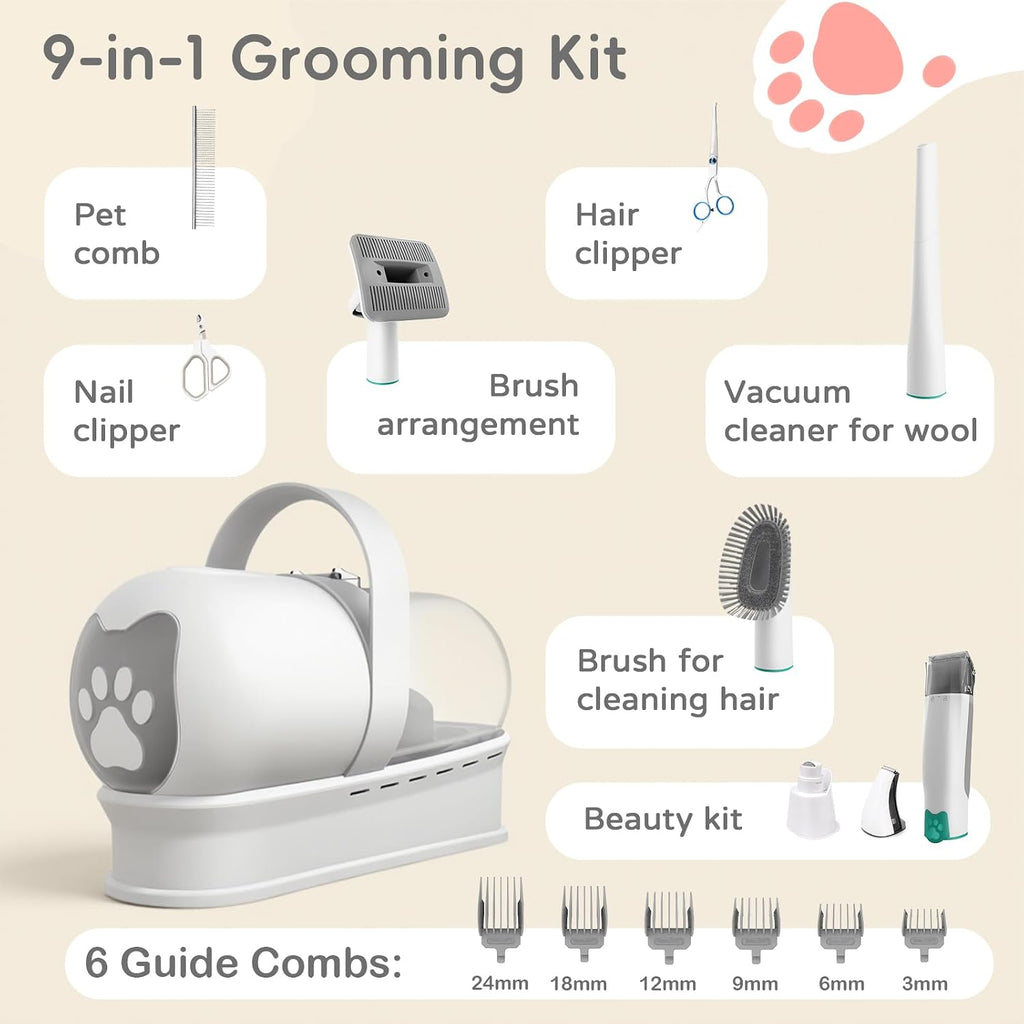 2026 Upgraded Dog Grooming Vacuum Kit with Nail Clipper & Dematting Comb, 13000Pa Pet Vacuum for Shedding, 9-in-1 Dog Hair Vacuum, 1L Dust Cup, Quiet Grooming Kit for All Dog Breeds & Cats