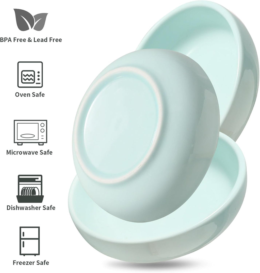 5.3 in Ceramic Cat Dishes - Shallow Food Bowls for Small Pets, 3 Pack for Food and Water -Light Blue