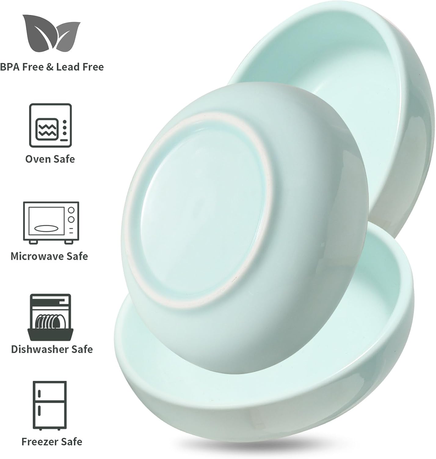 5.3 in Ceramic Cat Dishes - Shallow Food Bowls for Small Pets, 3 Pack for Food and Water -Light Blue