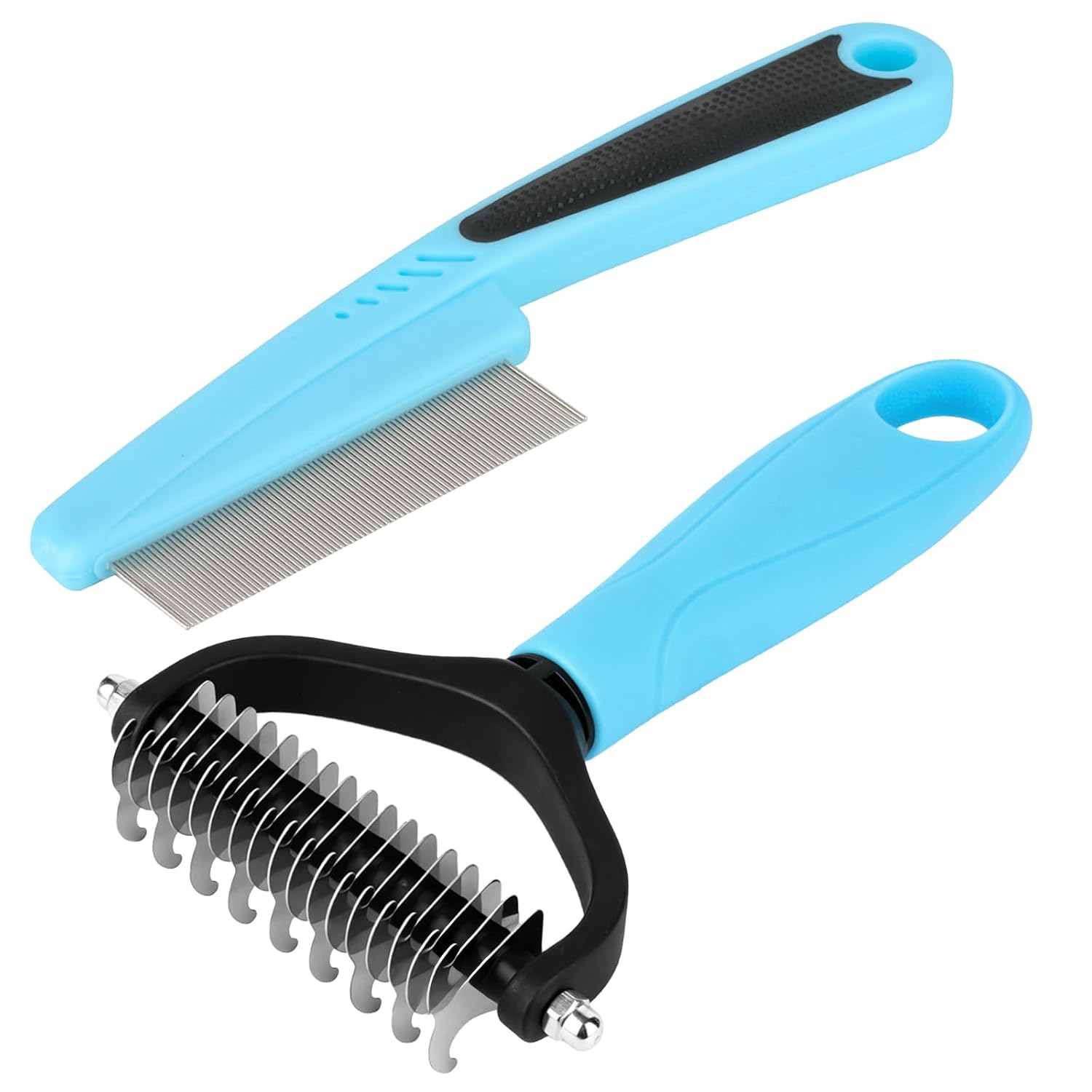 Pet Grooming Combo and Flea Comb, Flea and Tick Combs for Dogs and Cats, Deshedding Brush with Metal Comb for Detangling and Dematting Long, Matted Fur on Cats and Dogs(2pcs)