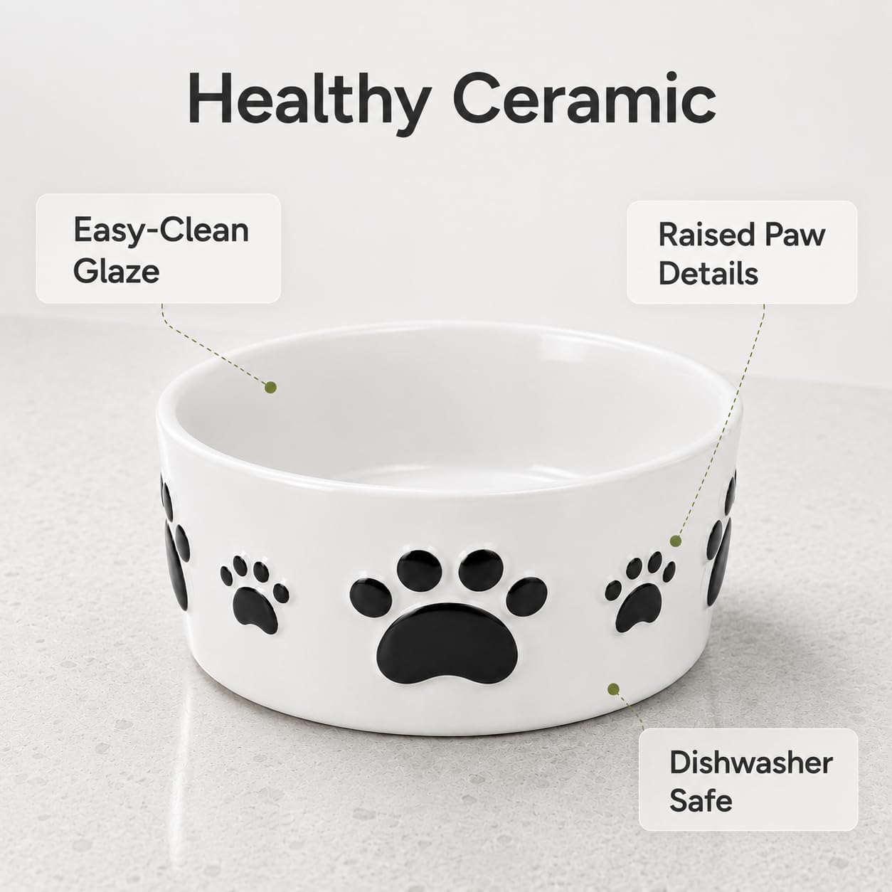 Ceramic Dog Bowls Set, 5''×2'', with Anti-Slip Rings, 2 Cups Capacity
