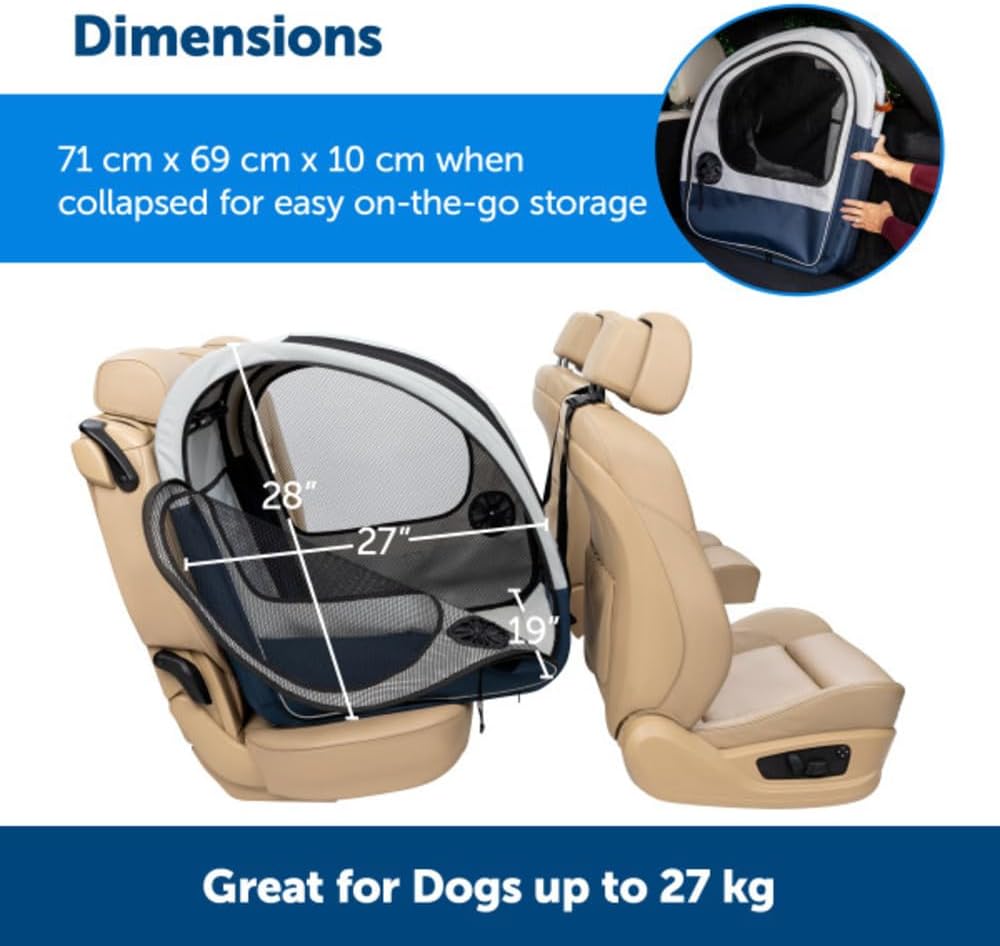 PetSafe Happy Ride Collapsible Travel Dog Crate | Mesh Sides for Ventilation, 2 Entry Doors, Removable Washable Fleece Pad Cover, Folds Flat for Storage, For Pets Up to 60 Lb