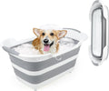 FHTONGE 7.13 Gal/27L Raised Collapsible Dog Bathtub with Drain Fur Catcher | Multifunctional Pet Washtub for Small to M Dog, Portable Puppy Tub Cat Shower Basin Laundry Basket Storage Organize Bucket