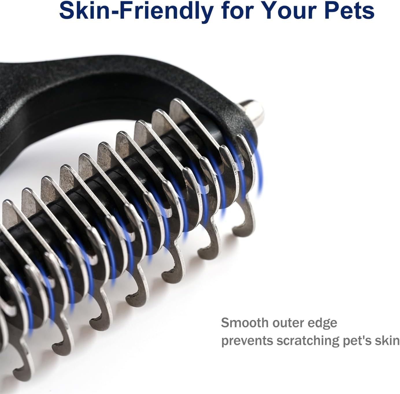 Grooming Rake for Dogs & Cats, Double-Sided Deshedding Brush, Extra-Wide Dematting Tool, Slicker Comb for Undercoat & Loose Hair Removal, Reduces Shedding by 95%, Blue, Small