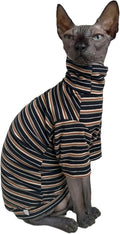 Vintage Stripes Sphynx Hairless Cats Shirt Cotton Cat Turtleneck Pet Clothes Kitten T-Shirts with Sleeves for Sphynx Cats (Vintage Black, X-Large)