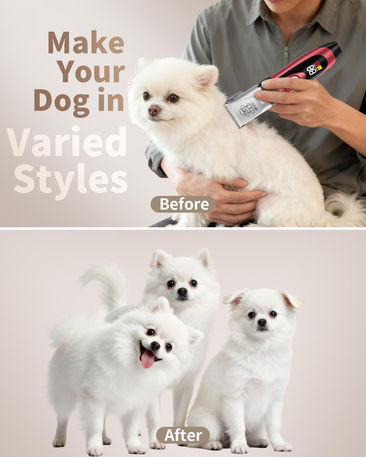 iBTC Dog Shaver Clippers Low Noise Rechargeable Cordless Electric Quiet Hair Clippers Set for Dogs Cats Pets Features a Ceramic Blade Head that is Removable (red)