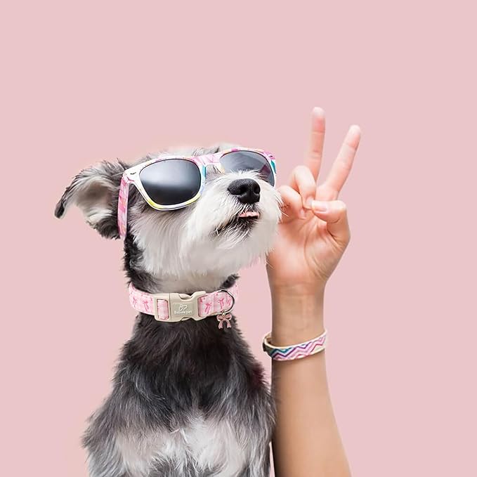 Girl Dog Collar for Medium Dogs - Cute Pink Plaid & Bow Print Spring/Summer Puppy Collar, Soft Adjustable Holiday Female Dog Collars with Quick Release Buckle M
