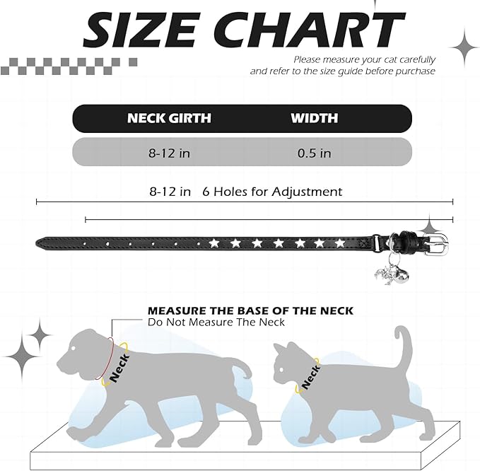 EXPAWLORER Halloween Leather Cat Collar - Adjustable Pet Collar with Rivet Spike for Girl Boy Cats, Punk Accessories with Bell & Durable D-Ring,Silver Pentagram
