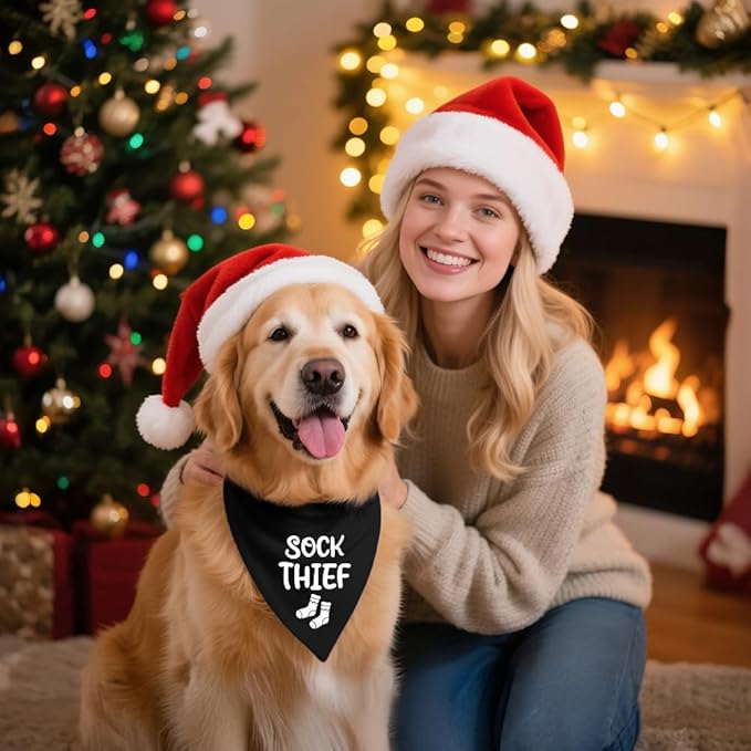 Sock Thief Black Dog Bandana, Puppy Fashion Accessory for Sock Lover, Cute Puppy Scarf Photo Shoot for Dogs Lover, Christmas Birthday Gifts for Dog Mom Dad