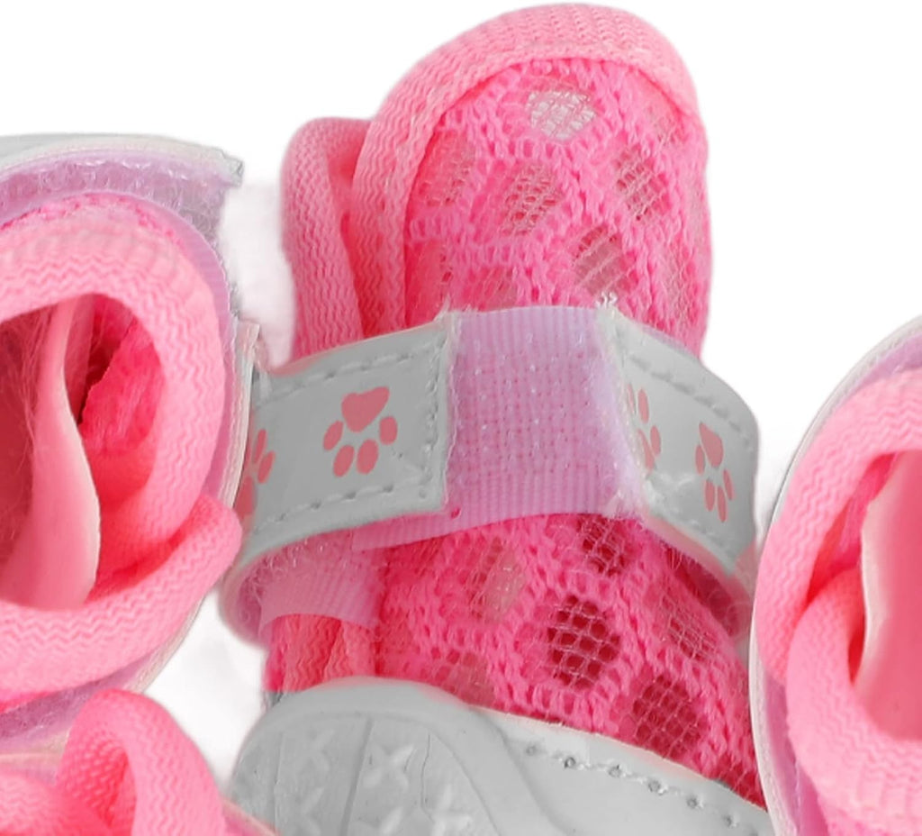 TITA-DONG 4pcs Mesh Dog Shoes, Breathable Dog Boots for Summer Hot Pavement, Cute Comfortable Slip Resistant Dog Boots Paw Protectors with Breathable Rubber Sole for Small Medium Large Dogs(Pink)