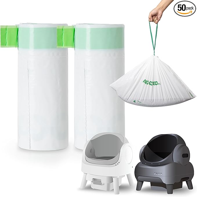 50 Pack Litter Bags, Compatible with Neakasa M1 & PetPivot & wozhio & Open-X AutoScooper 11 Open-Top Self-Cleaning Cat Litter Box, Replaced Waste Bags, Litter Box Liner, 27" x 13"