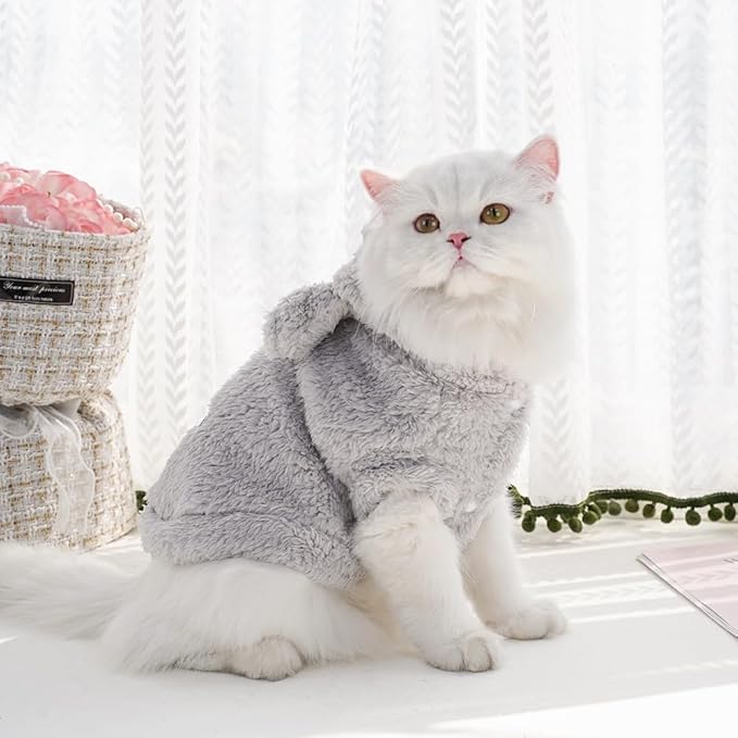 Selena Cat Bunny Ears Costume Cute Dog Kitten Hoodies Sweater Rabbit Ears Puppy Pet Apparel (X-Large,Gray)