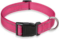 Reflective Dog Collar with Buckle Adjustable Safety Nylon Collars for Small Medium Large Dogs, Hotpink XS