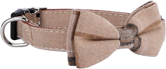 Faleela Soft &Comfy Bowtie Dog Collar,Detachable and Adjustable Bow Tie Collar,for Small Medium Large Pet (M, Brown)