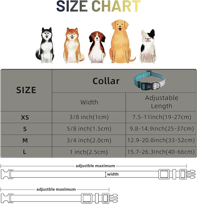 Roses&Poetry Small Dog Collar, Adjustable Personalized Durable Pet Collars for Small Medium Large Dogs (Teal-S)