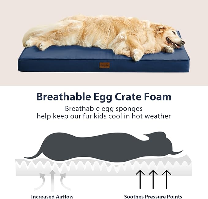 BFPETHOME Outdoor Dog Beds for Large Dogs, Waterproof Dog Bed for Medium, Large, Extra Large Dogs, Orthopedic Dog Bed with Removable Washable Cover, Egg Crate Foam Pet Bed Mat. (47 x 29 in, Navy)