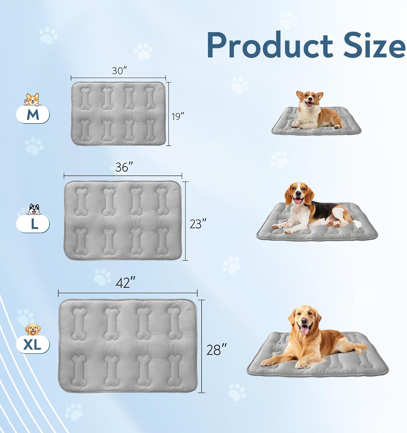 Magik & Kover 42" x 28" Dog Crate Pad and Dog Cooling Mat 2 Pack Grey
