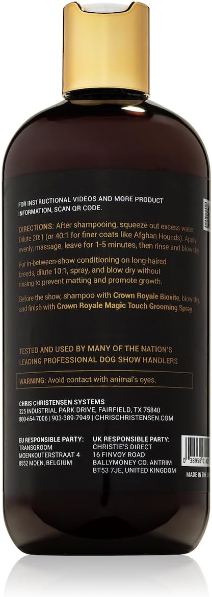 Crown Royale Condition Plus Dog Conditioner Concentrate, Add Needed Moisture, Keeps Coat from Matting, For Fine and Medium Coats, Made in USA, 16 oz