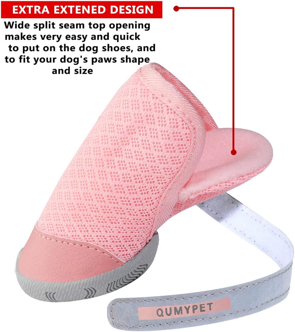 QUMY Dog Shoes for Small Dogs Hot Pavement Puppy Dog Boots & Paw Protectors | Small Medium Dog Summer Shoes, Soft Anti-Slip Rubber Sole, Mesh Breathable Dog Booties for Hardfloors, Walking Running Pink