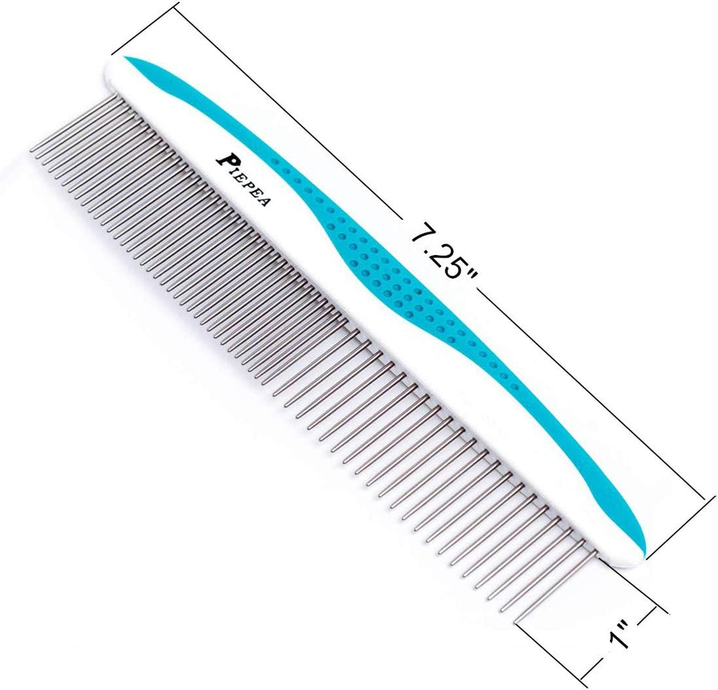 Pet Comb for Dogs and Cats, Stainless Steel Teeth Detangling Grooming Comb | Pets Hair Dematting Deshedding Brush, 7 1/4", Wide & Narrow Teeth, Non-Slip Handle, Remove Tangles, Mats, Knots & Loose Fur