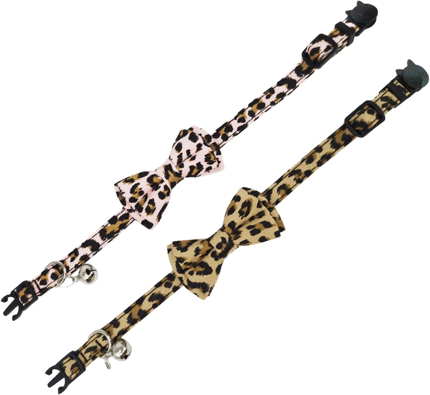 2 Pack/Set Cat Collar Breakaway with Cute Bow Tie and Bell for Kitty and Other Small Dogs Pets, Adjustable from 7.8-10.5 Inch