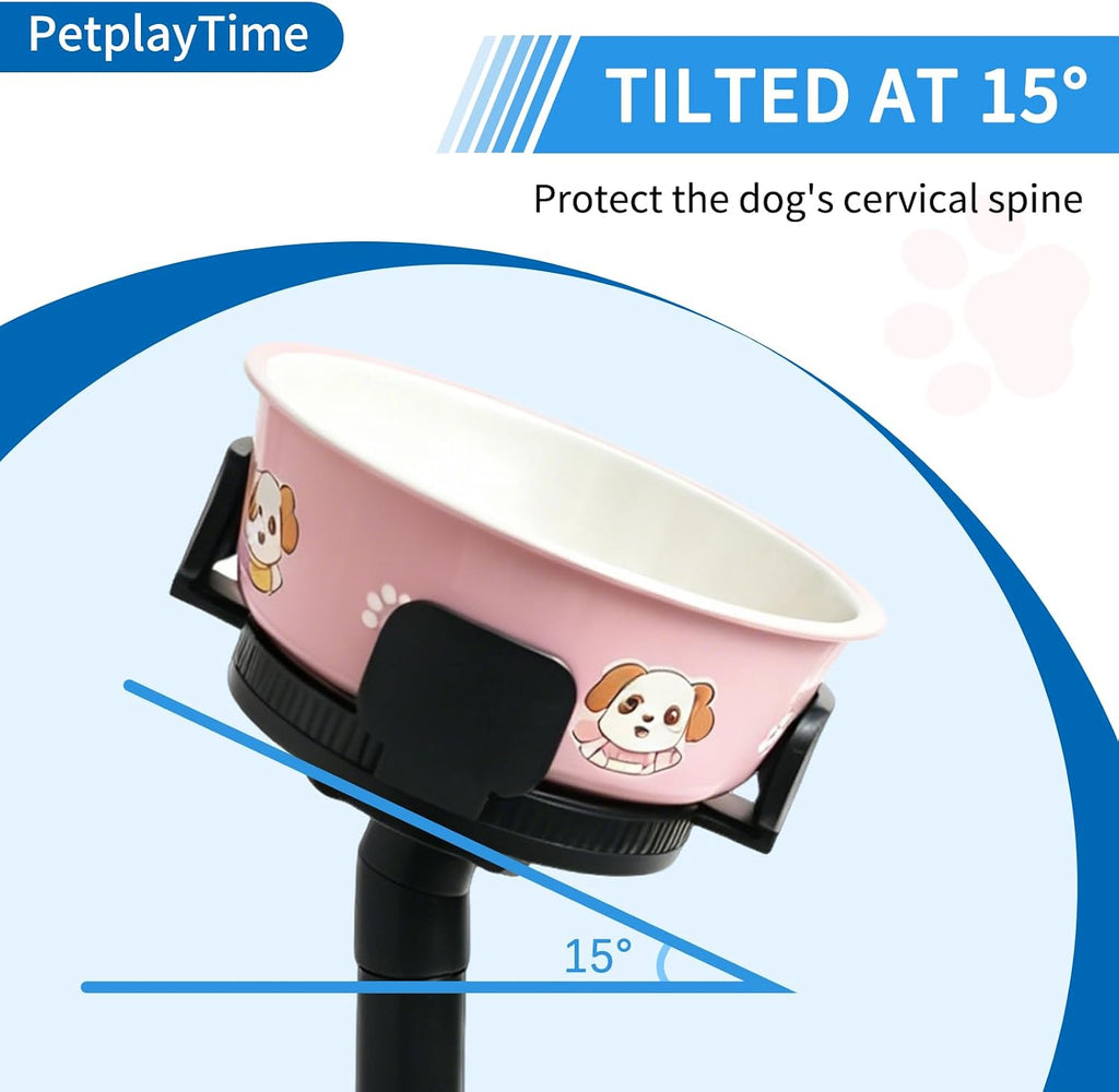 Elevated Dog Bowl Stand, 4 Adjustable Heights (4.3"/7.08"/11.81"/15.35") Raised Dog Food Bowl Holder with Tilted Anti-Slip Base, Ergonomic Pet Feeder Stand for Small Medium Large Dogs & Cats