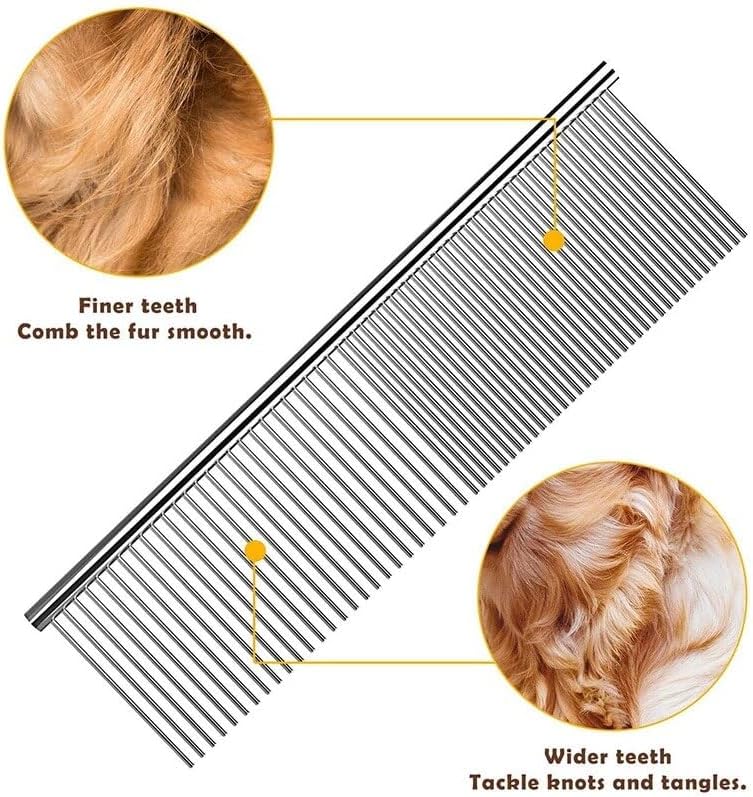 Dog Combs for Grooming, Metal Cat Comb for Long Haired | Removing Tangles and Knots, Professional Grooming Tool for Long Haired Dog, Cat and other pets