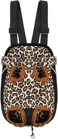 Pet Dog Puppy Cat Carrier Five Holes Backpack Double Shoulder Straps Canvas Cotton Front Chest Backpack Bag(Leopard, Medium)
