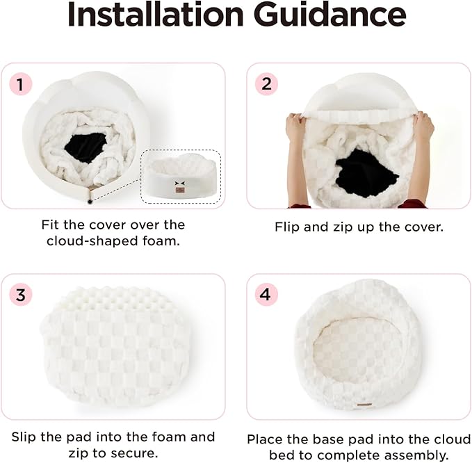Joydeco Cloud Dog Bed for Small Dogs & Cats, Washable Pet Bed with Orthopedic Foam and Removable Checkered Plush Pad, Non-Slip Bottom for Indoor Puppies and Kittens, 27x24 Inch, Pink