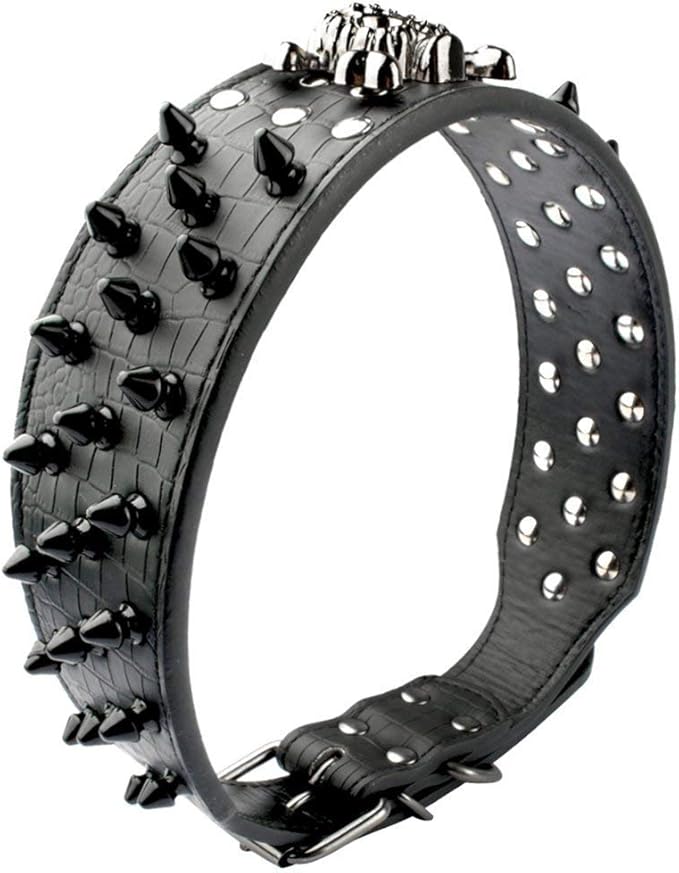 Serijoars Spiked Studded Dog Collar, PU Leather Dog Collar, Adjustable Pet Collars for Medium or Large Breed Pet (S, Leopard2)