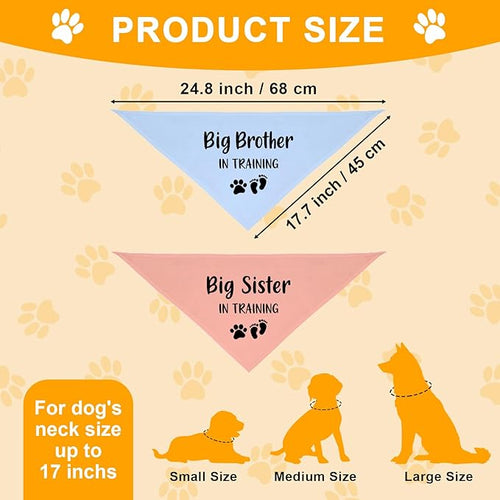 2 Pack Dog Bandana Pregnancy Announcement, Big Brother Sister in Training Gender Reveal Puppy Dog Scarf Accessories, Adjustable Pet Bandana Scarf for Small Medium Large Dogs