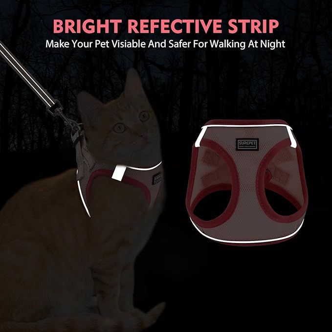 Cat Harness and Leash Set, Soft and Breathable Vest with Reflective Strip, Escape Proof Kitten Harness, Easy to Wear for Cats Walking and Traveling (Black, L)