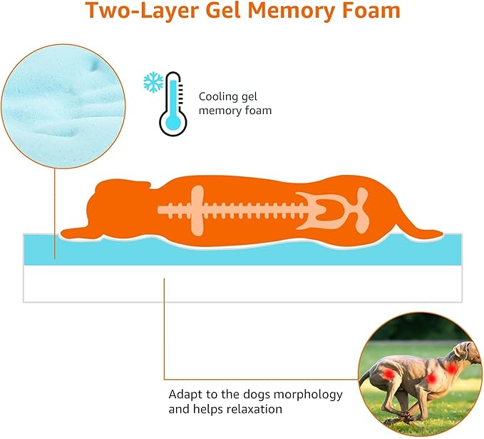 Amazon Basics Dog Bed with Cooling Gel Memory Foam, Machine Washable Removable Cover, Anti-Slip Bottom, Pressure-Relief Support for Dogs up to 90lbs, Extra Large (41" x 29"), Grey