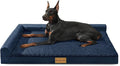 Patas Lague Orthopedic Jumbo Dog Bed for Extra Large Dogs 56''X40'', Waterproof L Bolster Pet Sofa Beds with Removable Washable Cover, Soft Comfortable Pet Couch Crate Mat with Nonskid Bottom, Navy